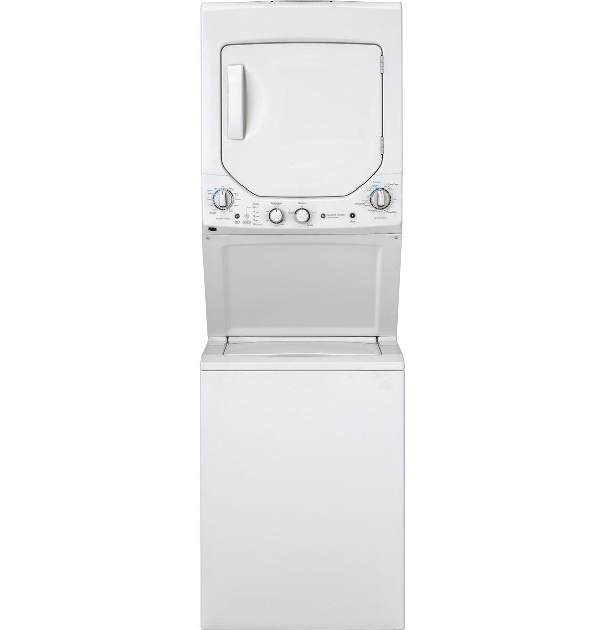 GE Gas Stacked Laundry Center with 2.3-cu ft Washer and 4.4-cu ft Dryer, Model GUD24GSSMWW