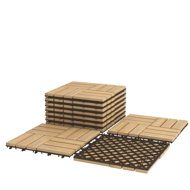 Giantex 10-Piece Acacia Wood Deck Tiles Patio Interlocking Floor Tiles