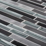 Jeffrey Court Binary Code Gray 11.625 in. x 11.75 in. x 6 mm Interlocking Textured Glass/Stone/Metal Mosaic Tile