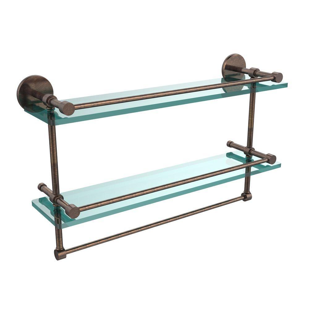 22 in. L  x 12 in. H  x 5 in. W 2-Tier Clear Glass Bathroom Shelf with Towel Bar in Polished Chrome - Super Arbor