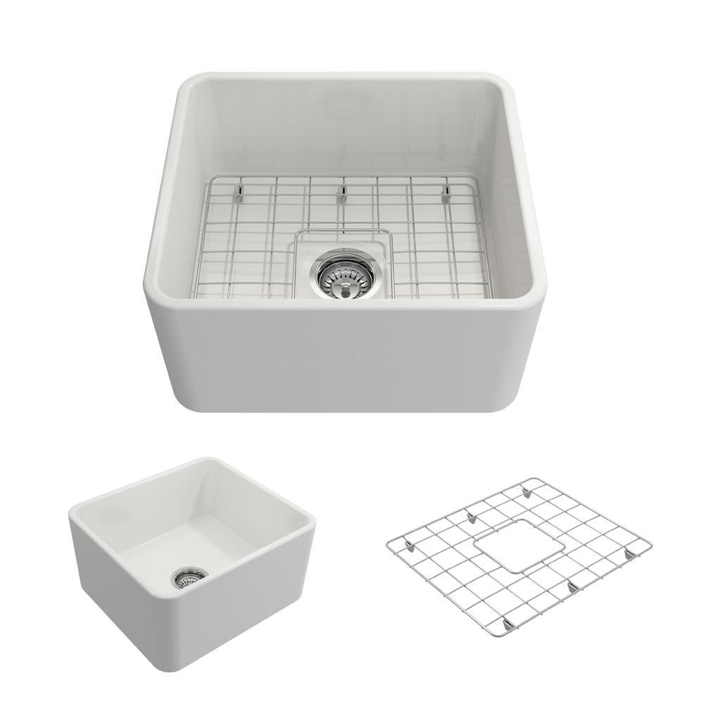 Classico Farmhouse Apron Front Fireclay 30 in. Single Bowl Kitchen Sink with Bottom Grid and Strainer in White - Super Arbor