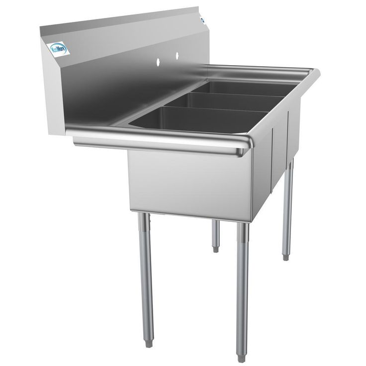 Freestanding Stainless Steel 51 in. 2-Hole Triple Bowl Commercial Kitchen Sink Left Drainboard