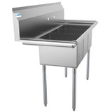 Freestanding Stainless Steel 51 in. 2-Hole Triple Bowl Commercial Kitchen Sink Left Drainboard