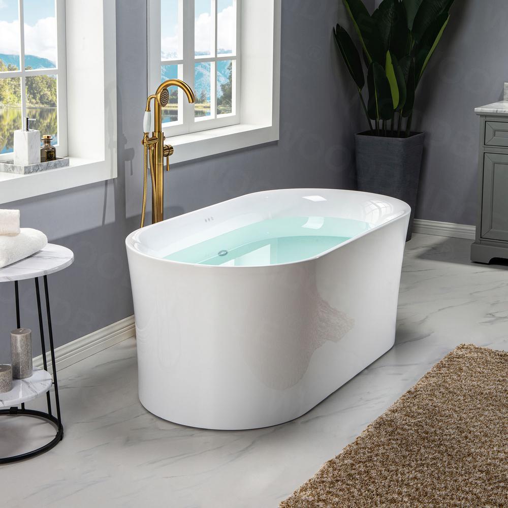 Tion 59 in. Acrylic Freestanding Double Ended Air Bath Bathtub with Drain and Overflow Included in White - Super Arbor