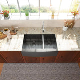 Stainless Steel 33 in. Gunmetal Black Double Bowl Farmhouse Apron Front Kitchen Sink 60/40 16-Gauge Farm Sink