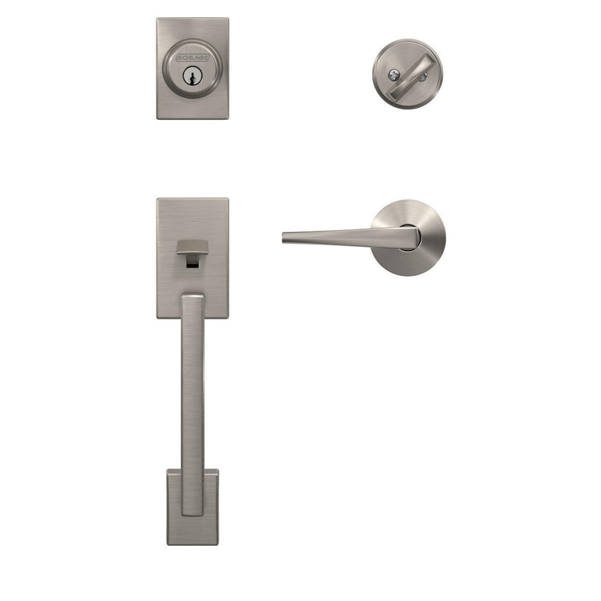 Schlage Custom Century Matte Black Single Cylinder Handleset with Eller Lever and Kinsley Trim
