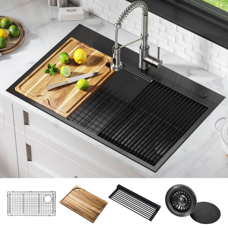 Kore Gunmetal 16-Gauge Stainless Steel PVD 33 in. Single Bowl Drop-In Workstation Kitchen Sink with Accessories