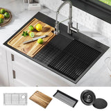Kore Gunmetal 16-Gauge Stainless Steel PVD 33 in. Single Bowl Drop-In Workstation Kitchen Sink with Accessories