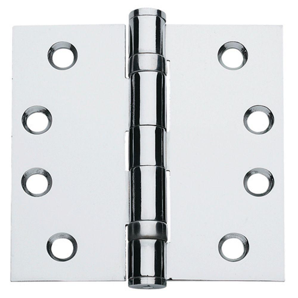 4.5 in. x 4.5 in. Brushed Chrome Ball Bearing Non-Removable Pin Steel Hinge (Set of 3) - Super Arbor