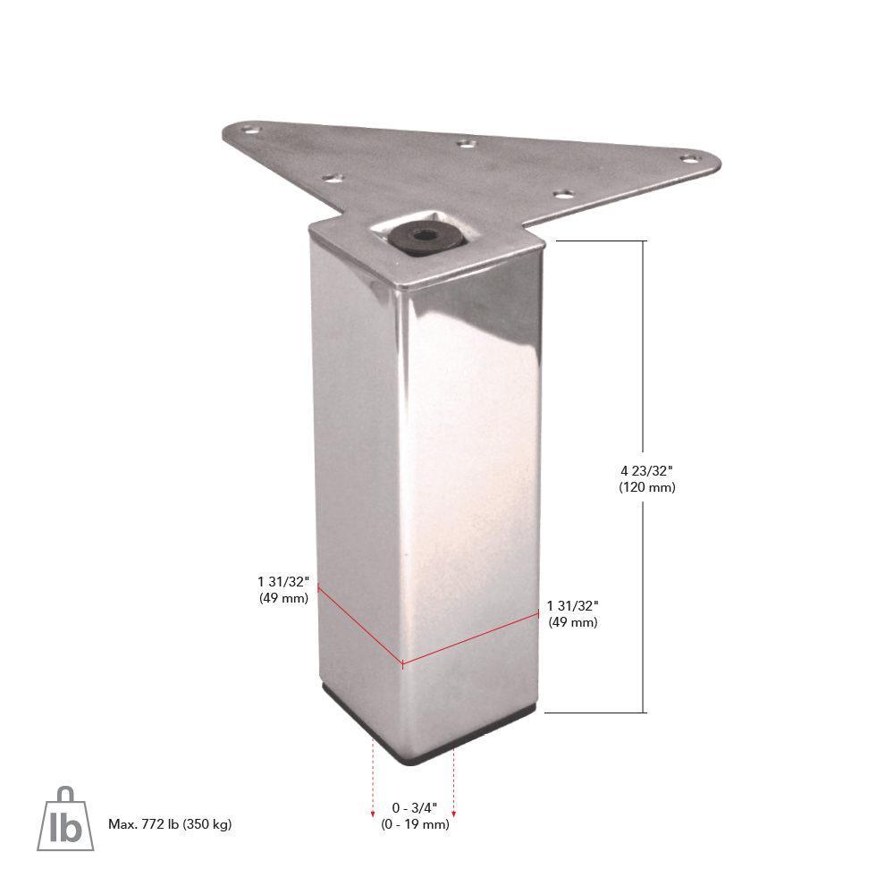 4-23/32 in. (120 mm) Stainless Steel Adjustable Furniture Leg (4-Pack) - Super Arbor