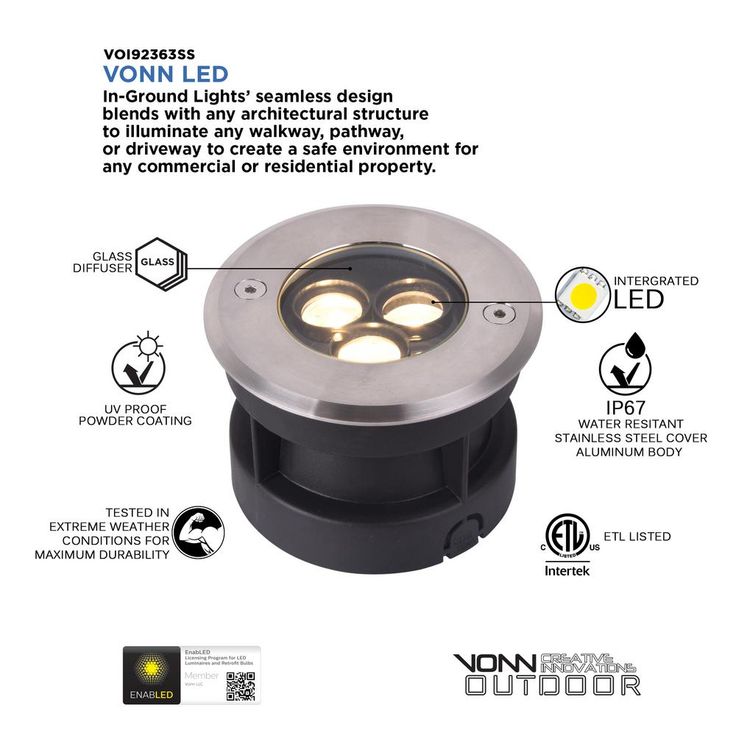 3-Watt Stainless Steel Outdoor Integrated LED 3000K In-Ground Landscape Path Light