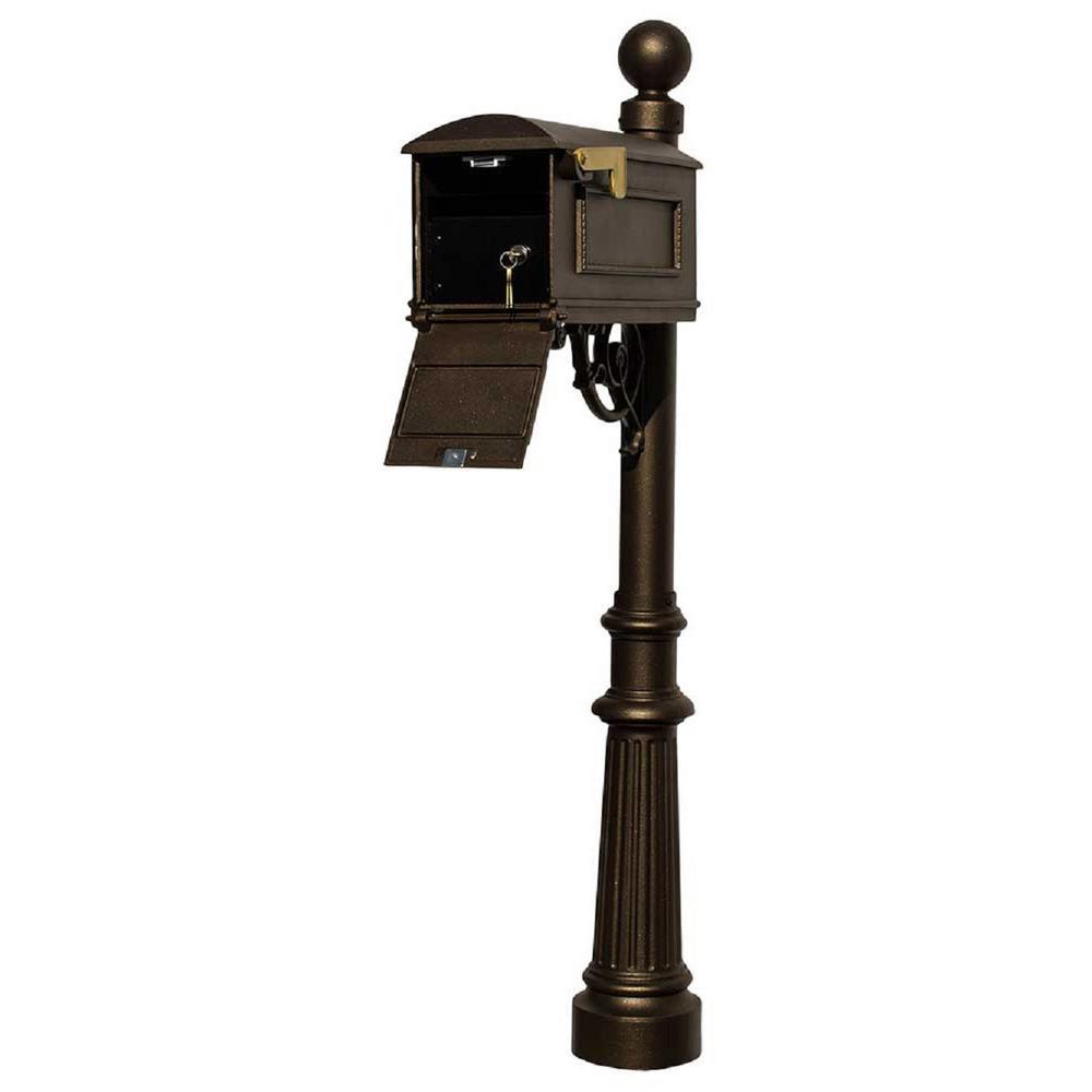 Lewiston Black Post Mount Locking Insert Mailbox with Decorative Fluted Base and Ball Finial - Super Arbor