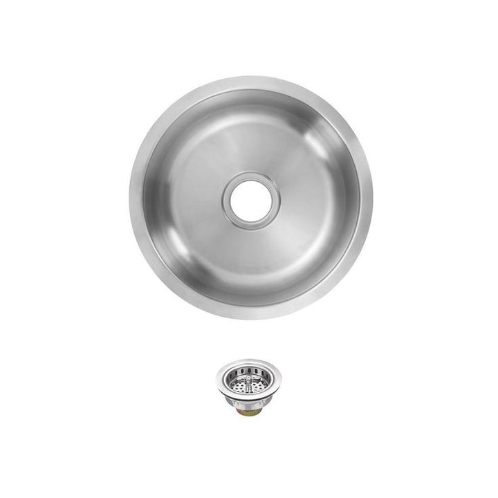 Undermount 18-Gauge Stainless Steel 16 in. 0-Hole Round Single Bowl Bar Sink with Drain Assembly