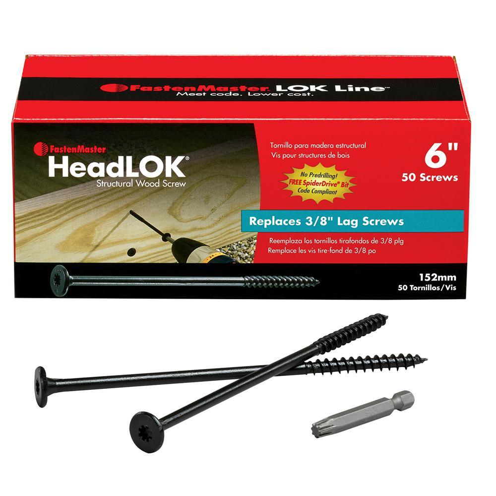 HeadLok 3/16 in. 6 in. Star Drive, Flat Head Heavy Duty Wood Deck Screw Fastener (50-Pack) - Super Arbor