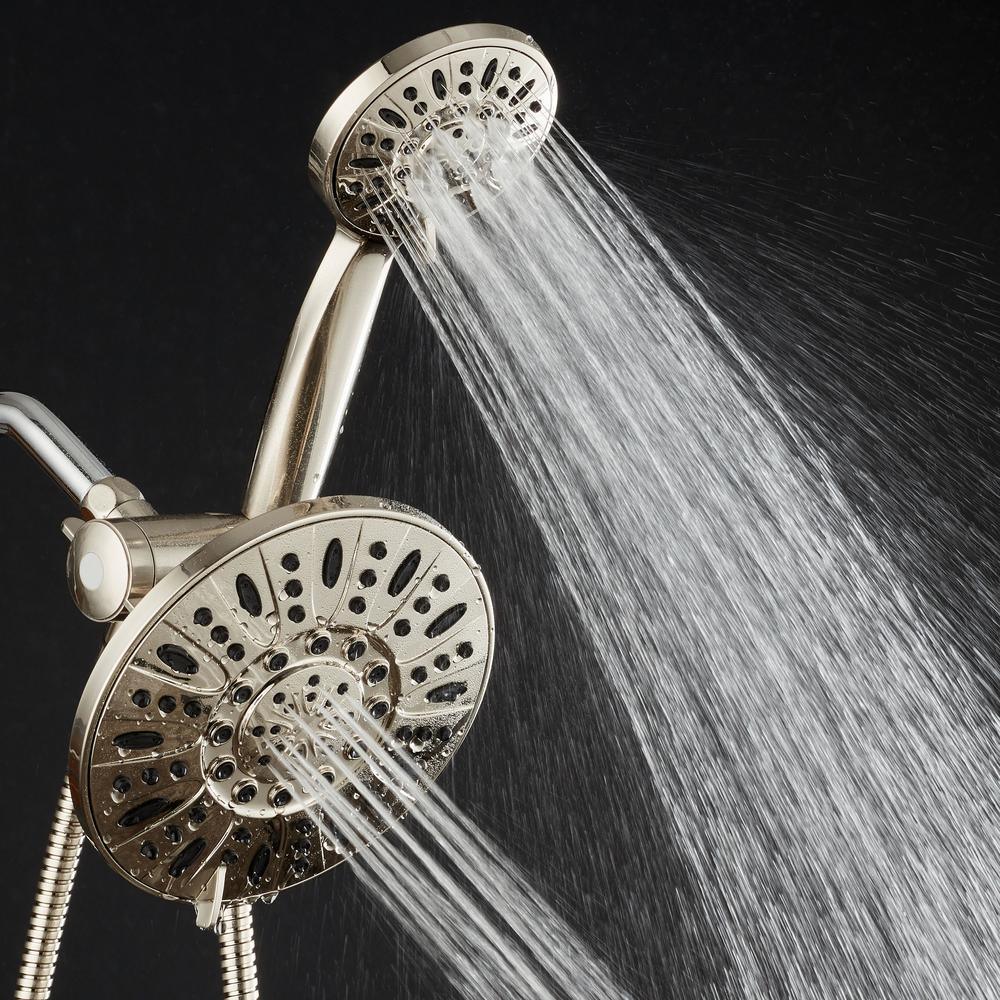 48-spray 7 in. Dual Shower Head and Handheld Shower Head with Body spray in Brushed Nickel - Super Arbor