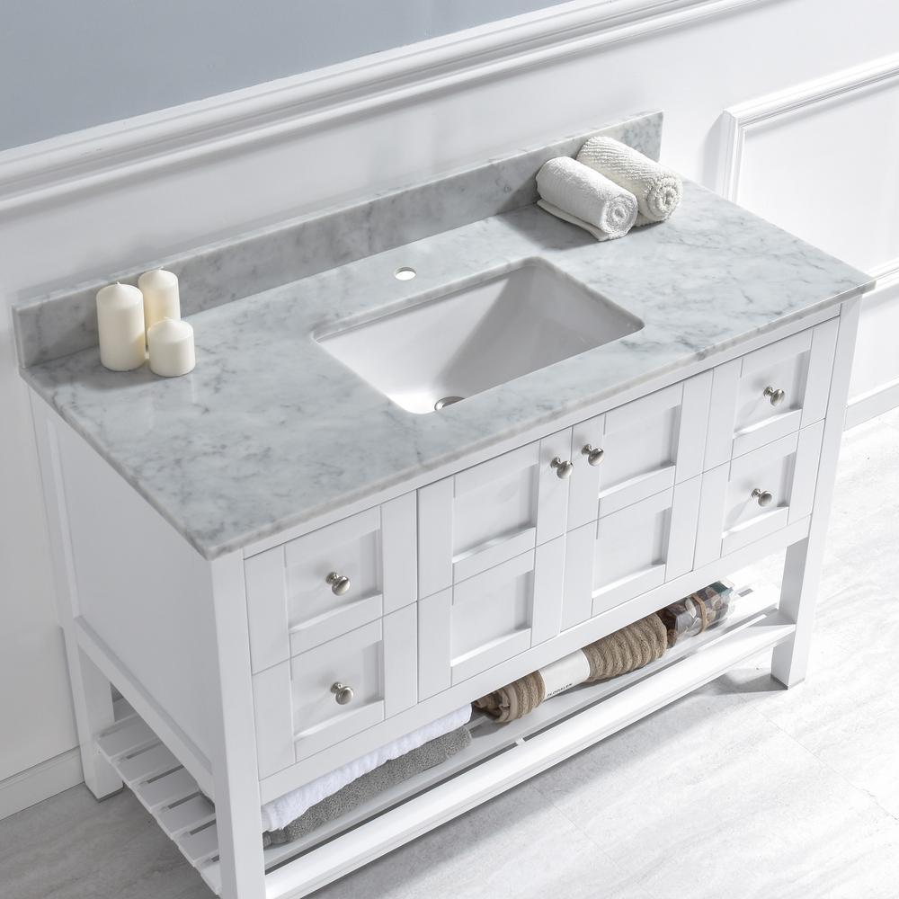 Maldon 49 in. W x 22 in. D Single Basin Carrara Marble Vanity Top in Carrara White with White Vitreous China Basin - Super Arbor