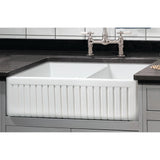 Sutton Place Farmhouse Fireclay 33 in. 55/45 Double Bowl Kitchen Sink with Grid with Grid and Strainer