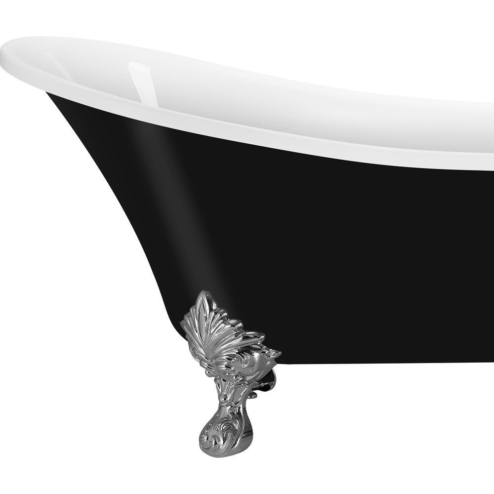 69 in. Acrylic Double Slipper Clawfoot Non-Whirlpool Bathtub in Glossy Black - Super Arbor