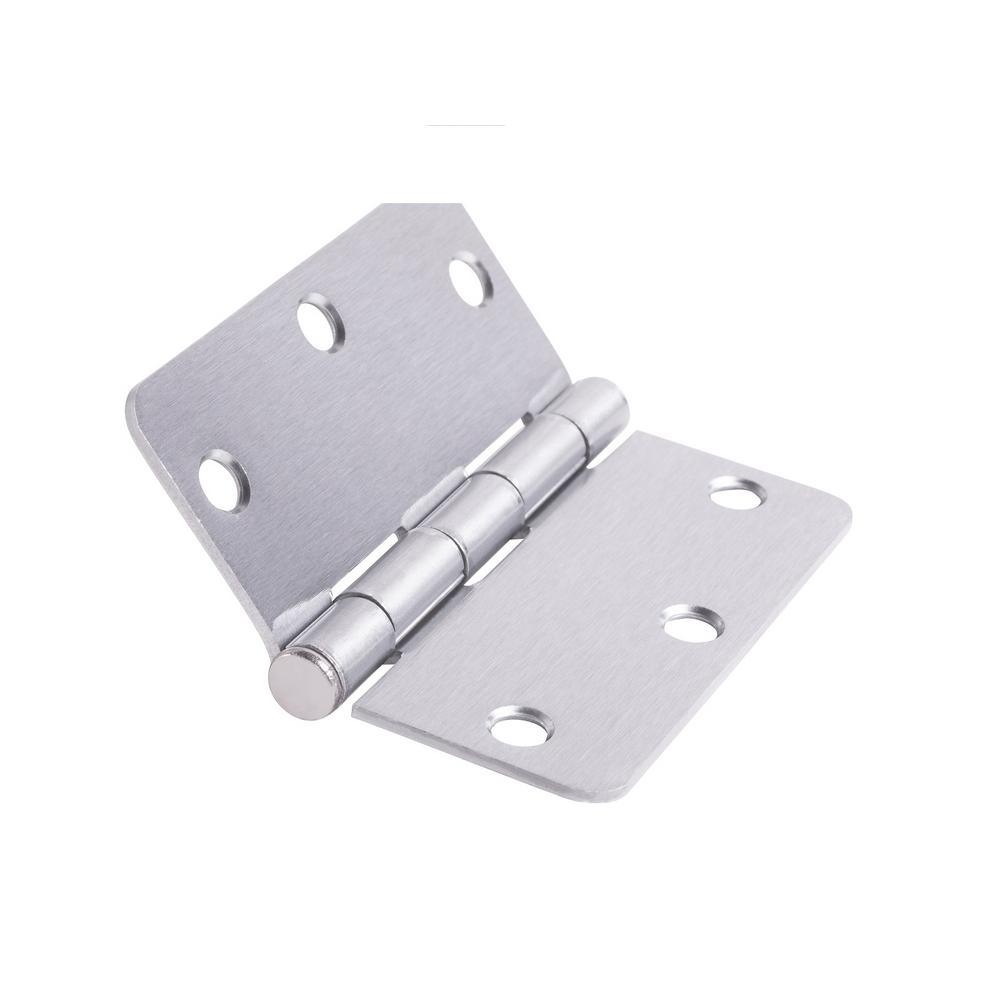 3.5 in. x 3.5 in. Brushed Chrome Plain Bearing Steel Hinge with 5/8 in. Radius (Set of 2) - Super Arbor