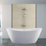 59 in. Free Standing Bathtub Streamline Stand Alone Flatbottom Acrylic Deep Soaking SPA Tubs for Adults in White - Super Arbor