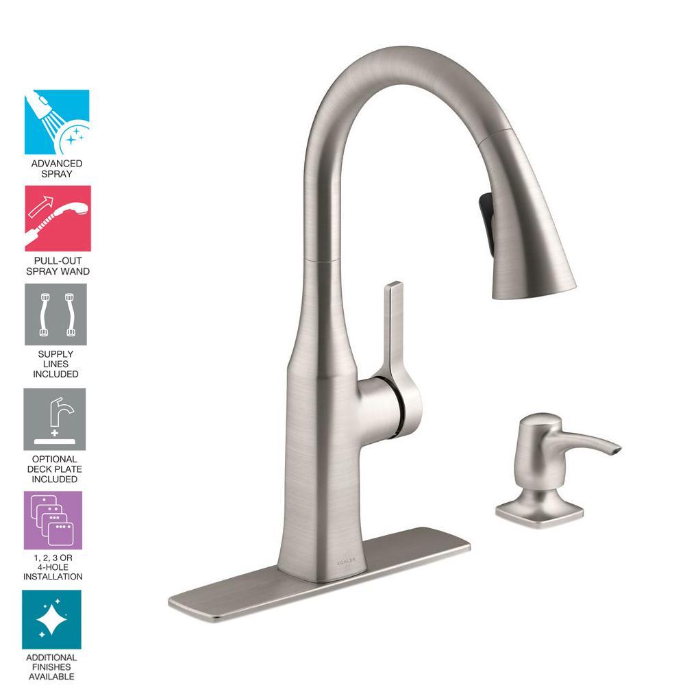 Rubicon Single-Handle Pull-Down Sprayer Kitchen Faucet in Vibrant Stainless - Super Arbor
