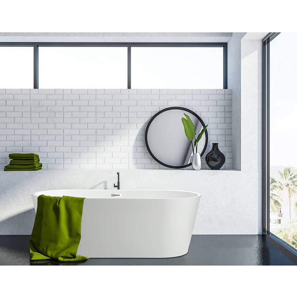 Bordeaux 54 in. Acrylic Flatbottom Freestanding Bathtub in White - Super Arbor