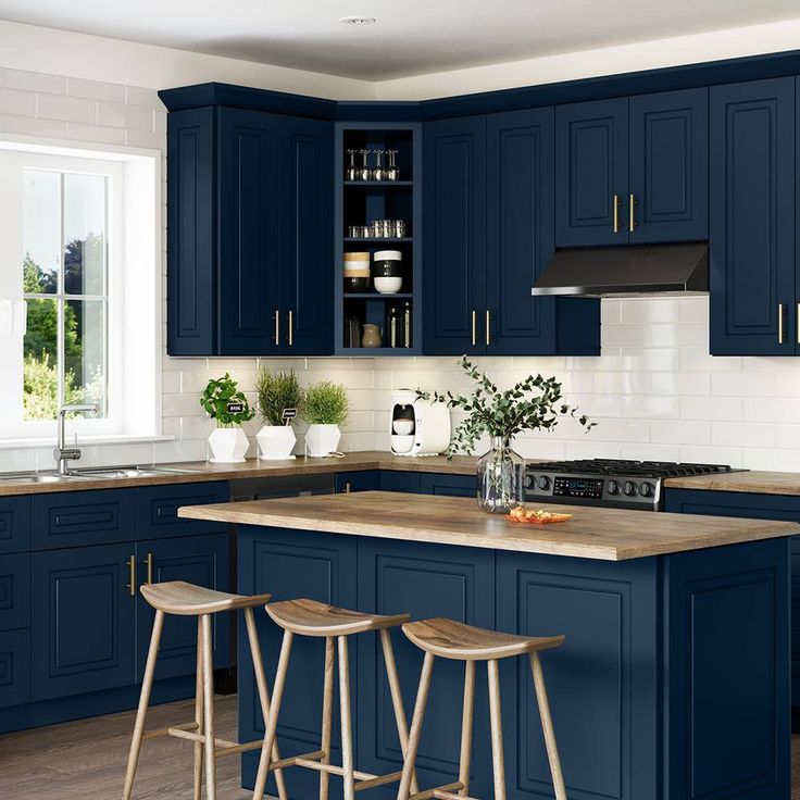 Home Decorators Collection Grayson 27 in. W x 24 in. D x 34.5 in. H Assembled Plywood Base Kitchen Cabinet in Mythic Blue with Spice Soft Close