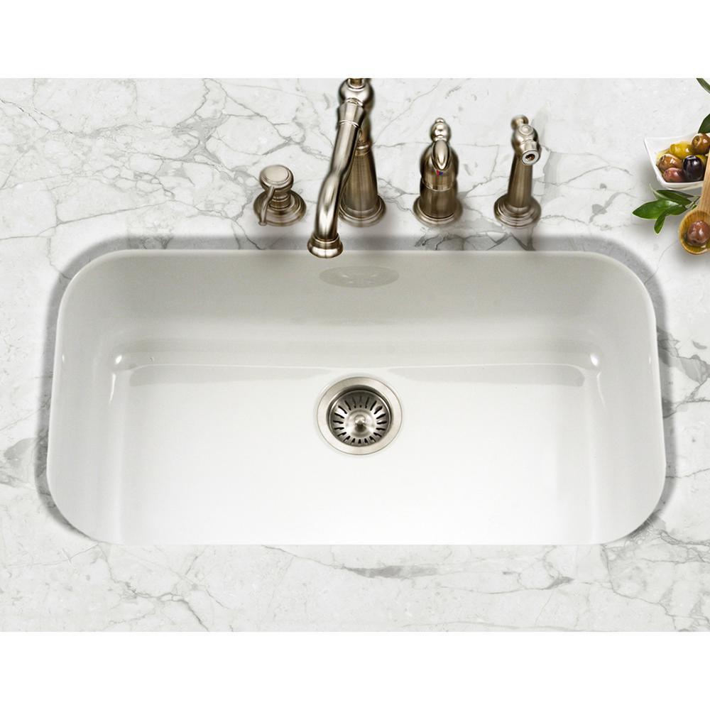 Porcela Series Undermount Porcelain Enamel Steel 31 in. Large Single Bowl Kitchen Sink in White - Super Arbor