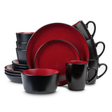 32-Piece Casual Red and Black Stoneware Dinnerware Set (Set for 8)