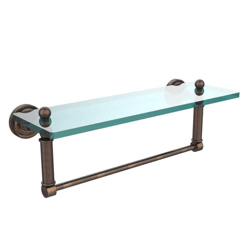 Dottingham 16 in. L  x 5 in. H  x 5 in. W  Clear Glass Vanity Bathroom Shelf with Towel Bar in Matte Black - Super Arbor