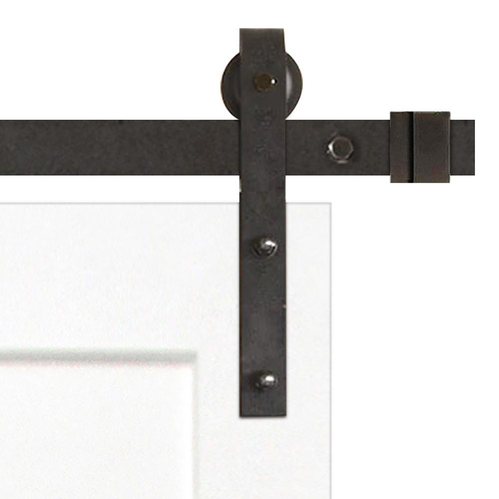 30 in. x 80 in. 5-Panel Unfinished Prime Solid Pine Wood Interior Sliding Barn Door with Oil Rubbed Bronze Hardware Kit - Super Arbor