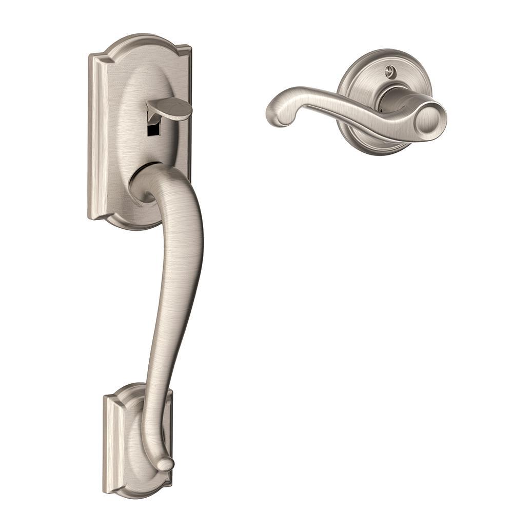 Camelot Satin Nickel Entry Door Handle with Right Handed Flair Door Lever - Super Arbor