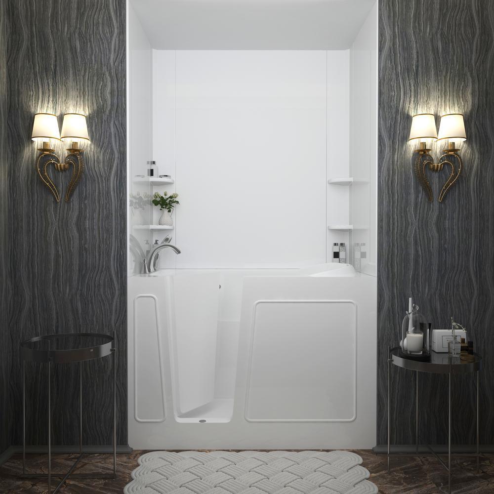 Rampart 4.5 ft. Walk-in Non-Whirlpool Bathtub with Easy Up Adhesive Wall Surround in White - Super Arbor