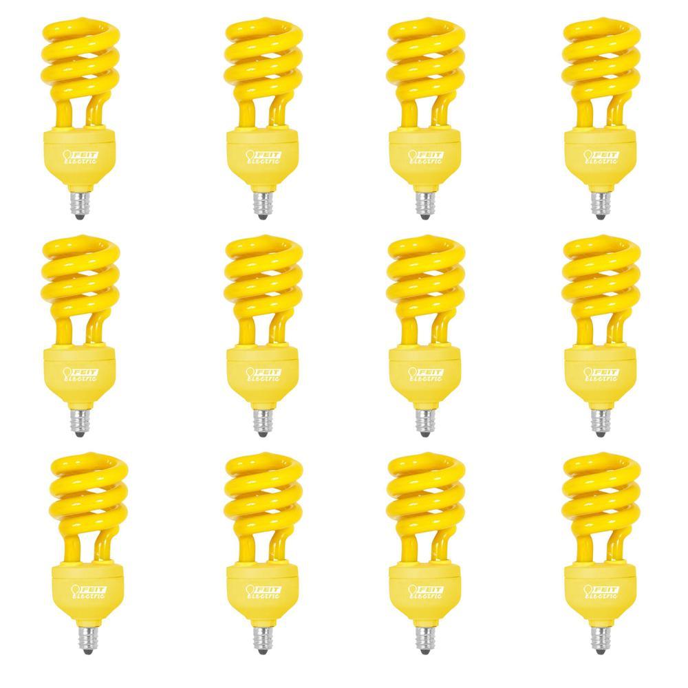 60-Watt Equivalent Yellow Colored Spiral Candelabra CFL Bug Light Bulb (Case of 12) - Super Arbor