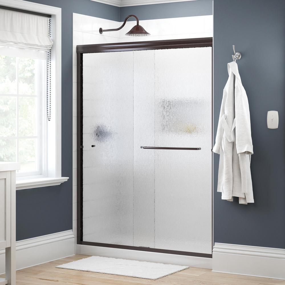 Simplicity 60 in. x 70 in. Semi-Frameless Traditional Sliding Shower Door in Nickel with Rain Glass - Super Arbor