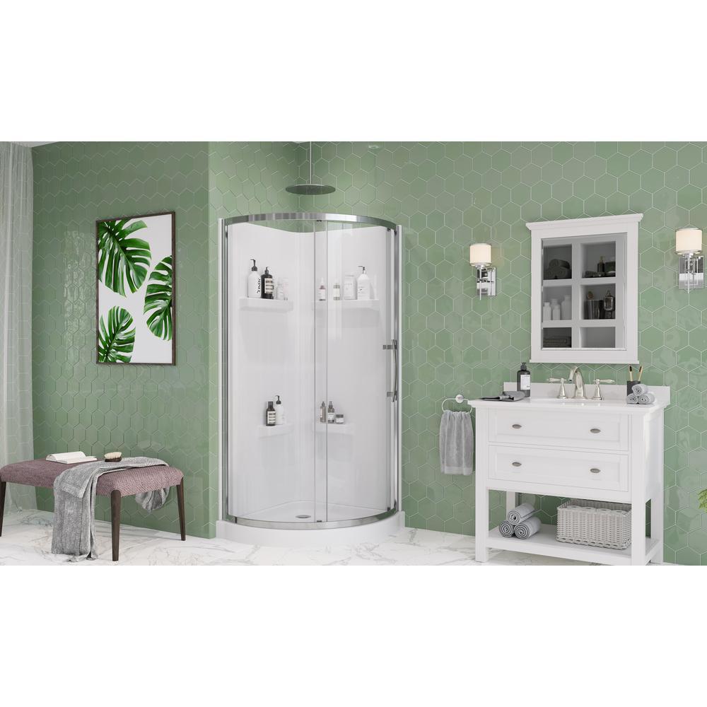 Maia 34 in. x 79.50 in. Corner Drain Corner Shower Kit in Clear and Chrome - Super Arbor