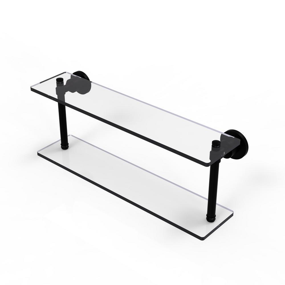 Washing Square Collection 22 in. 2-Tiered Glass Shelf in Matte Black - Super Arbor