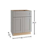 Home Decorators Collection Washington Veiled Gray Plywood Shaker Assembled Vanity Sink Base Kitchen Cabinet Sft Cls 30 in W x 24 in D x 34.5 in H