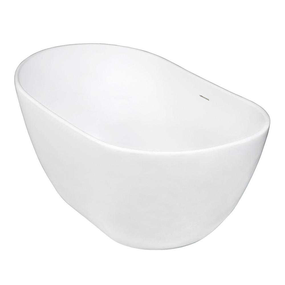 Collete 56.3 in. Solid Surface Flatbottom Freestanding Bathtub in White - Super Arbor