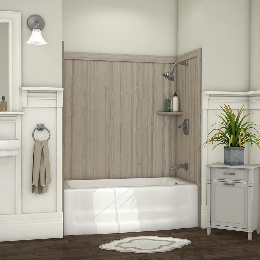 Elite 32 in. x 60 in. x 60 in. 9-Piece Easy Up Adhesive Tub Surround in Calacatta White - Super Arbor