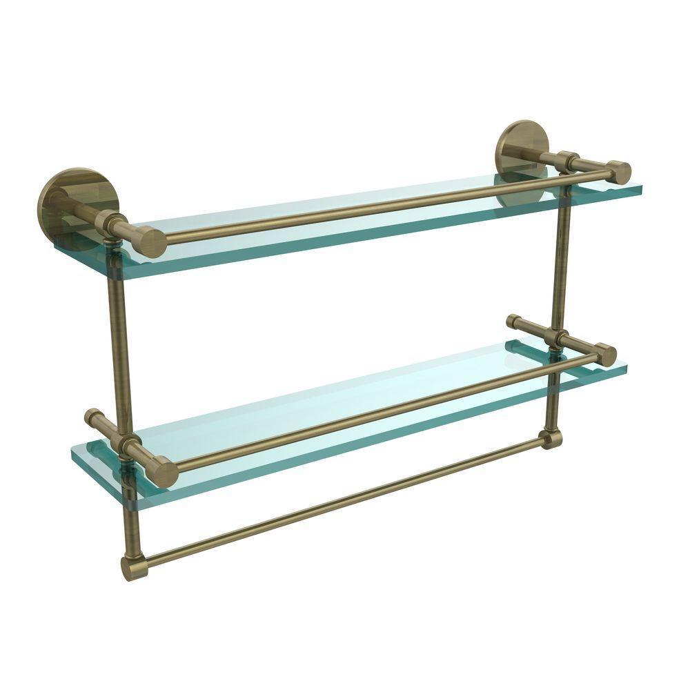 22 in. L  x 12 in. H  x 5 in. W 2-Tier Clear Glass Bathroom Shelf with Towel Bar in Polished Chrome - Super Arbor