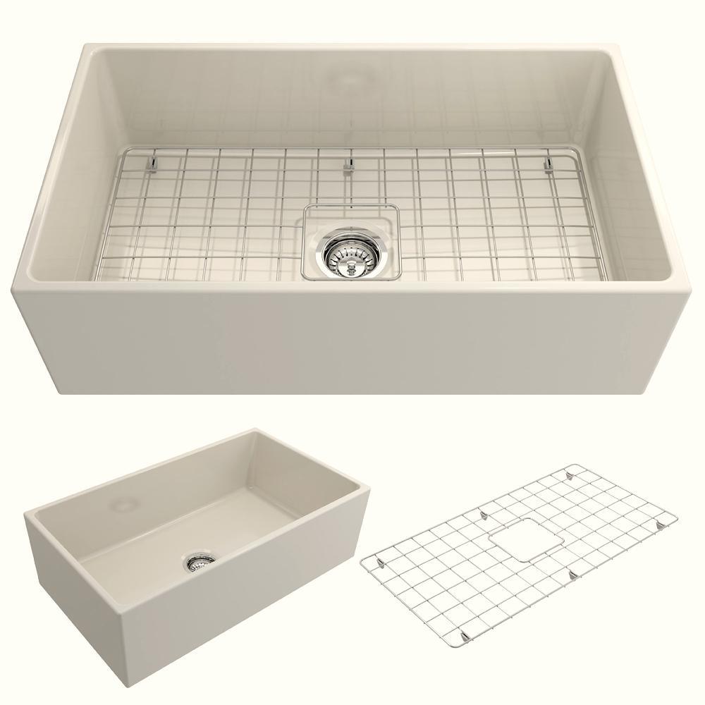 Contempo Farmhouse Apron Front Fireclay 27 in. Single Bowl Kitchen Sink with Bottom Grid and Strainer in White - Super Arbor
