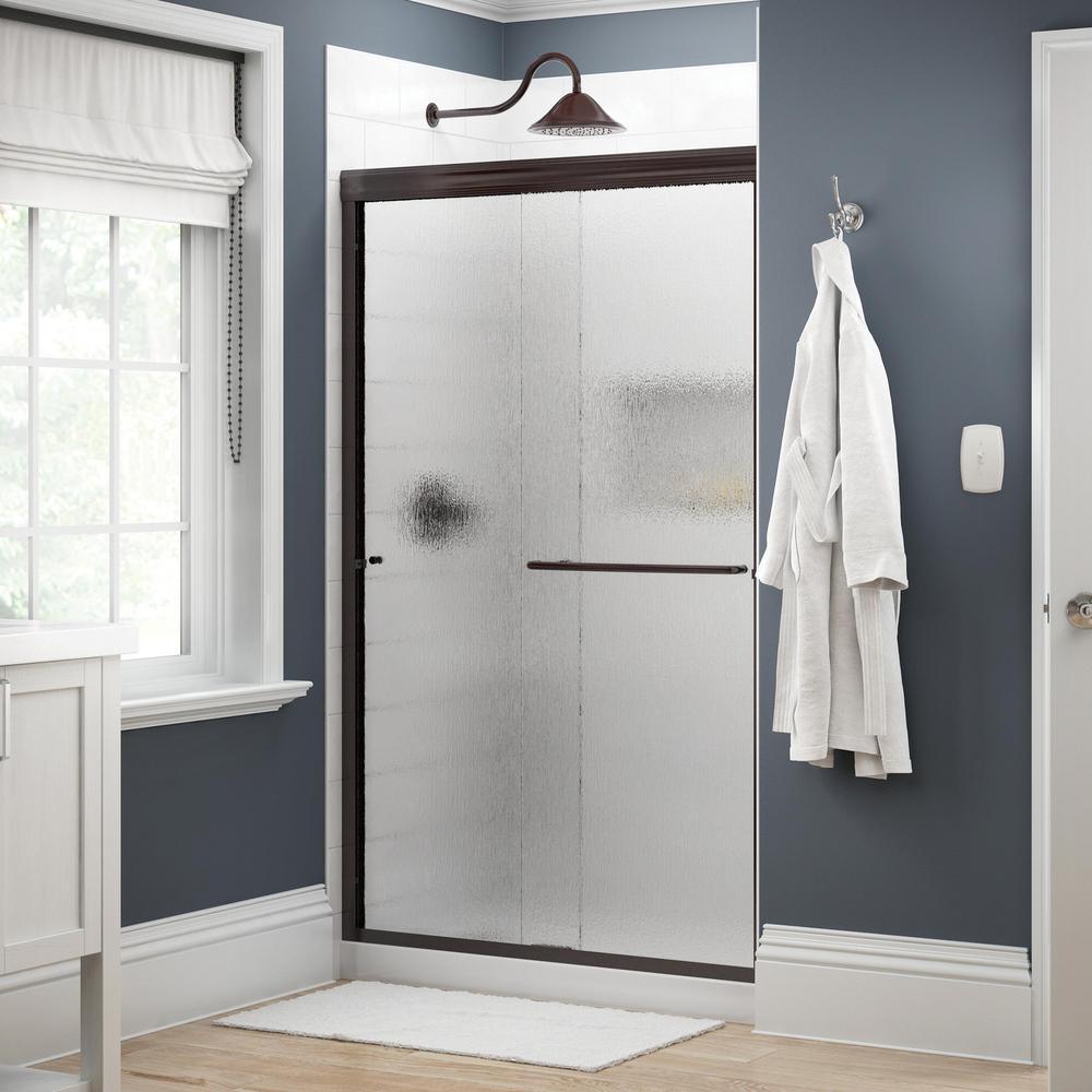 Simplicity 48 in. x 70 in. Semi-Frameless Traditional Sliding Shower Door in Bronze with Clear Glass - Super Arbor