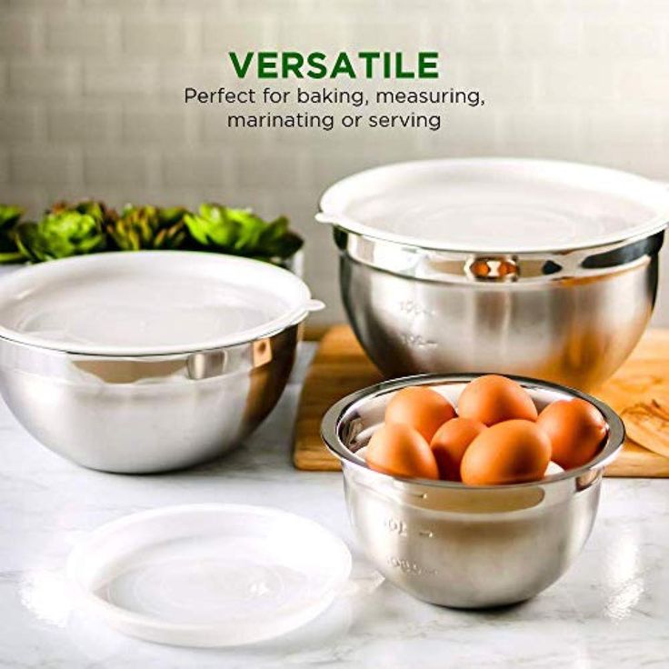 3-Piece Mixing Bowls with Lids Stainless Steel Kitchen Storage Bakeware Set