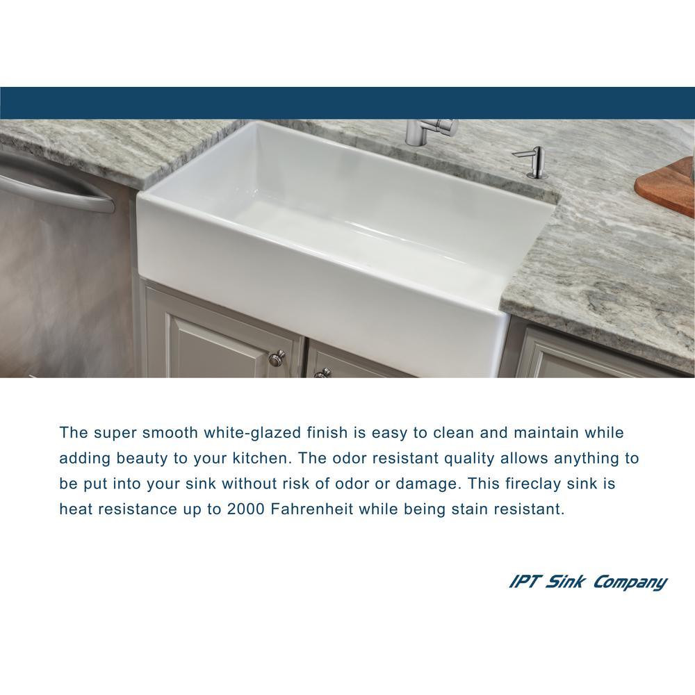 Fireclay 33 in. Single Bowl Farmhouse Apron Front Reversible Kitchen Sink in White with Cutting Board and Grid - Super Arbor