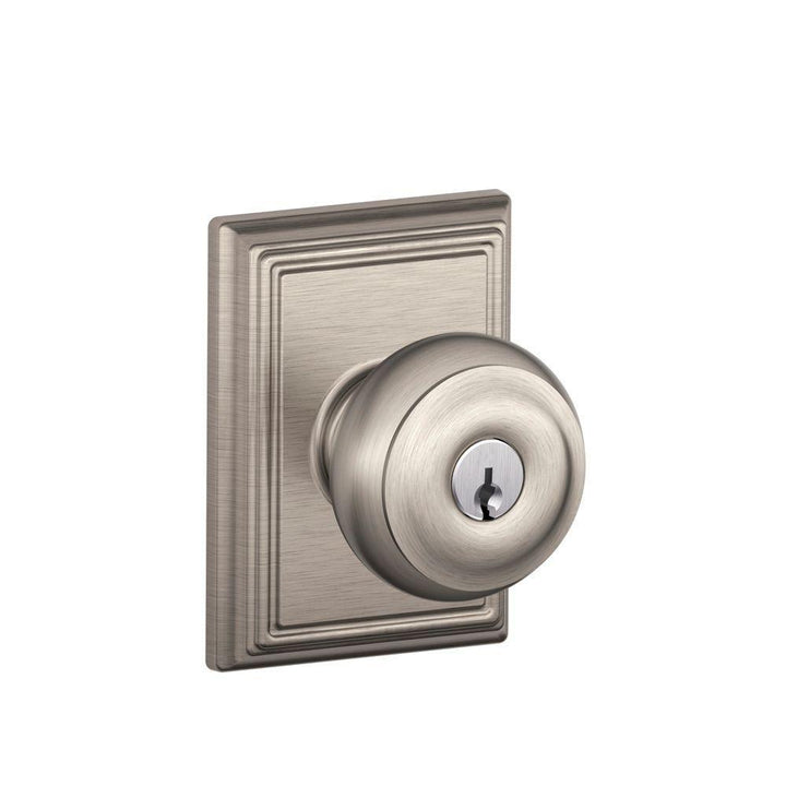 Georgian Satin Nickel Keyed Entry Door Knob with Addison Trim - Super Arbor