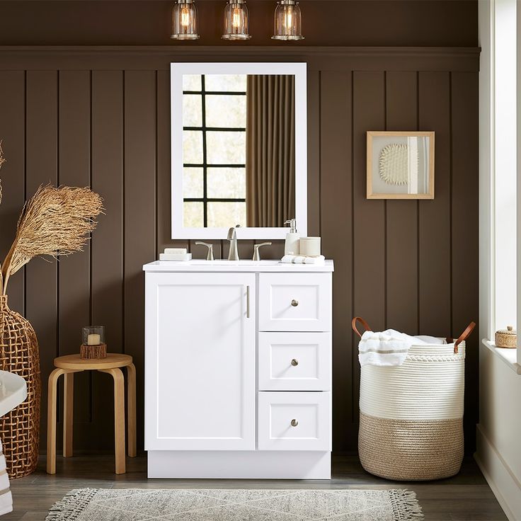 Style Selections Davies 30-in White Single Sink Bathroom Vanity with White Cultured Marble Top (Mirror Included)