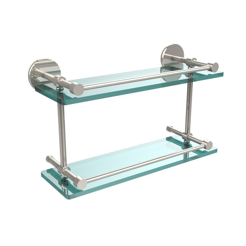 16 in. L x 8 in. H x 5 in. W 2-Tier Clear Glass Bathroom Shelf with Gallery Rail in Brushed Bronze - Super Arbor