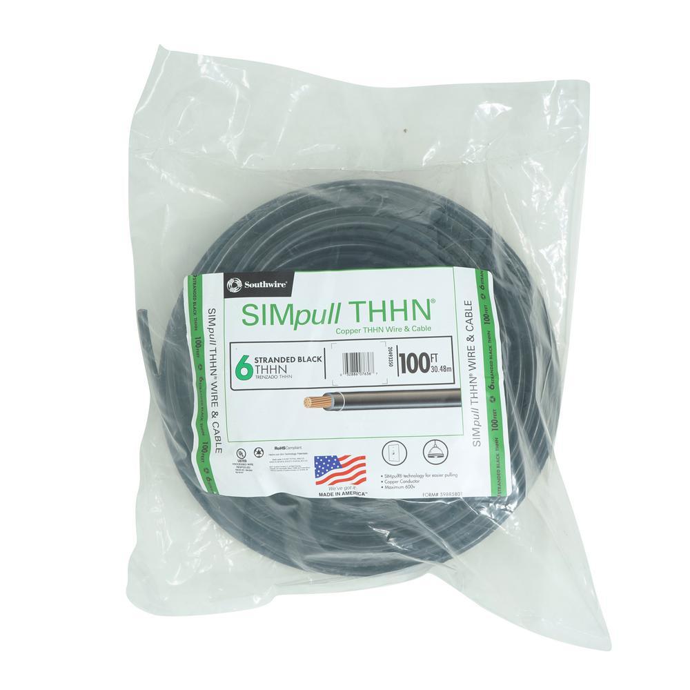 500 ft. 6 Black Stranded CU SIMpull THHN Wire - Super Arbor