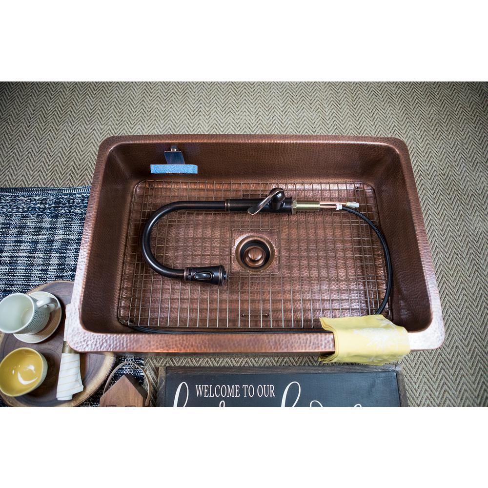 Lange Farmhouse Apron Front Pure Copper Sink 32 in. Single Bowl Kitchen Sink in Antique Copper - Super Arbor